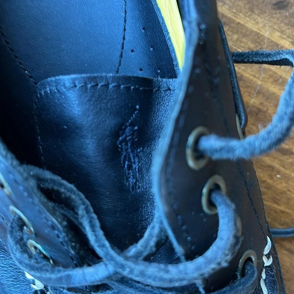 Polo Ralph Lauren Black Yellow Leather Boat Shoes - Sz 11D